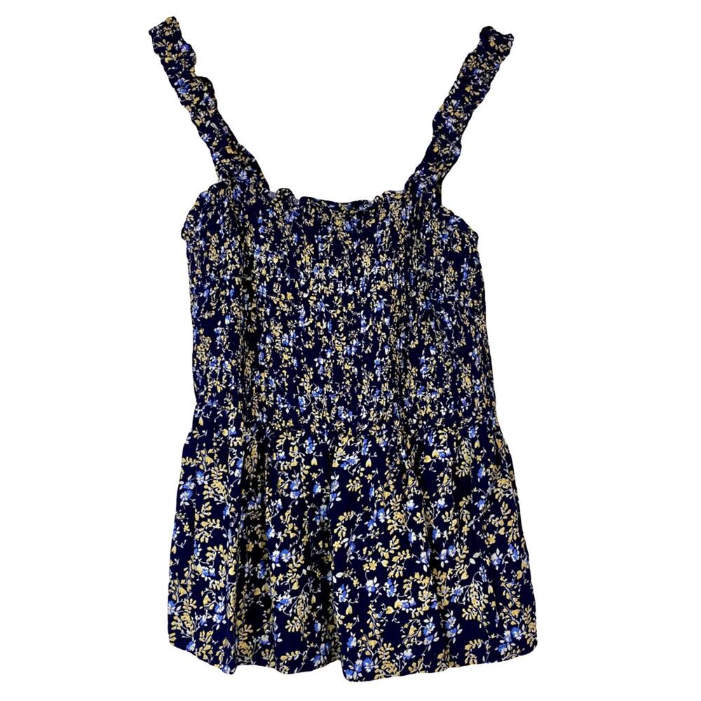 Angels Women’s Floral Tiered Waist Ruffle Top Blue Floral Size Medium EUC